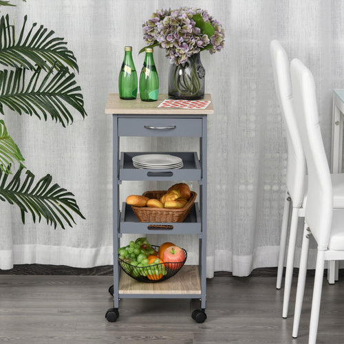 Kitchen Island Rolling Trolley Utility Serving Cart with Drawer Grey