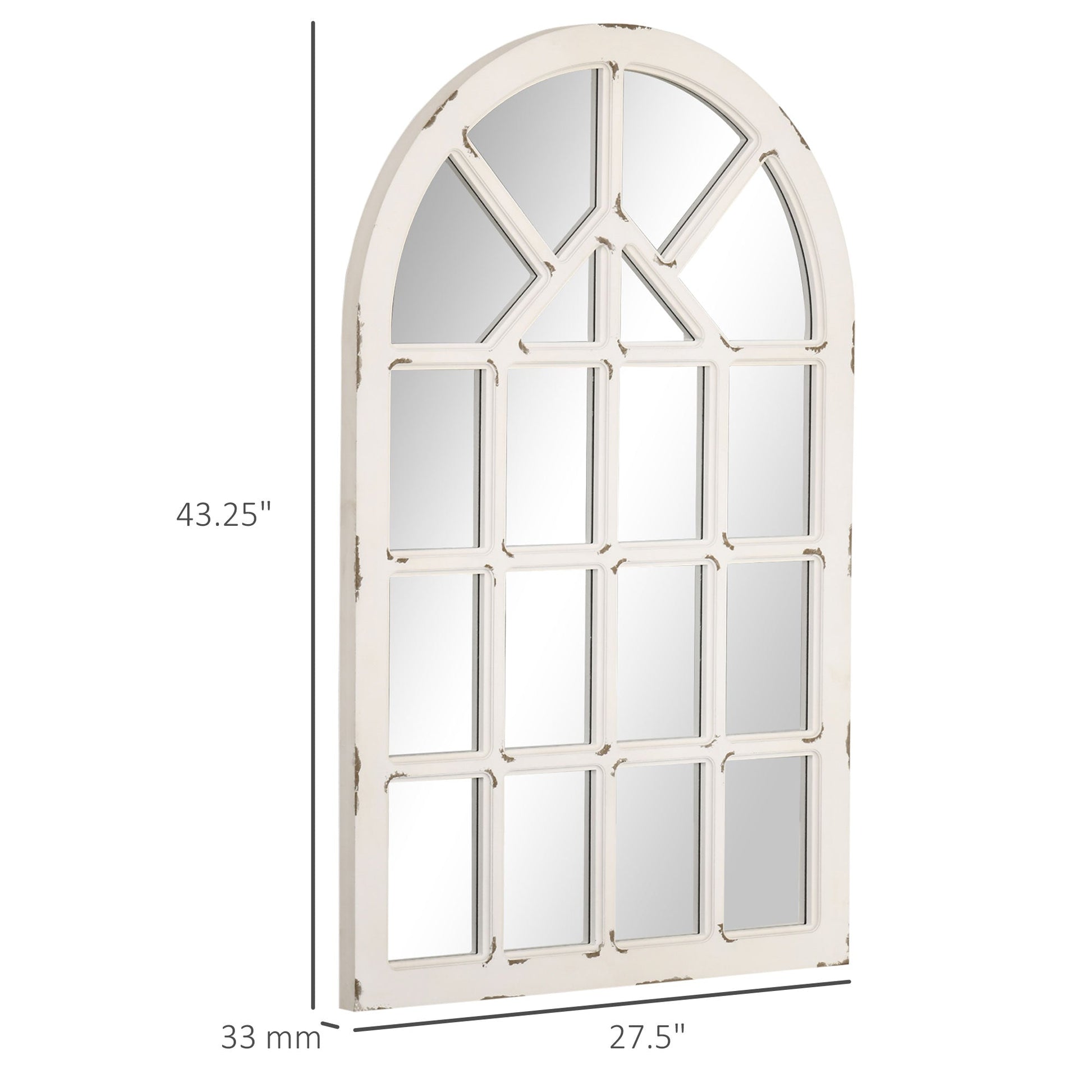 43x27.5 inch Decorative Wall Mirror, Arch Windowpane Mirror for Wall in Living Room, Bedroom, Rustic White Wall Mirrors   at Gallery Canada