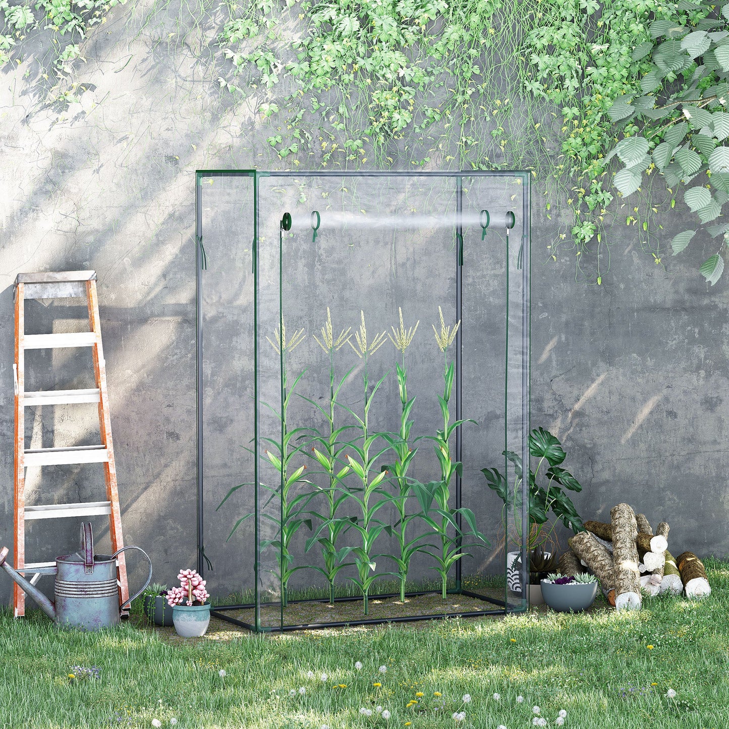 40"L x 20"W x 59"H Walk-in Garden Greenhouse with Durable Steel Frame Outdoor Hot House Tomato Plant Warm House w/ Roll up Door, PVC Cover, Clear Walk In Greenhouses   at Gallery Canada