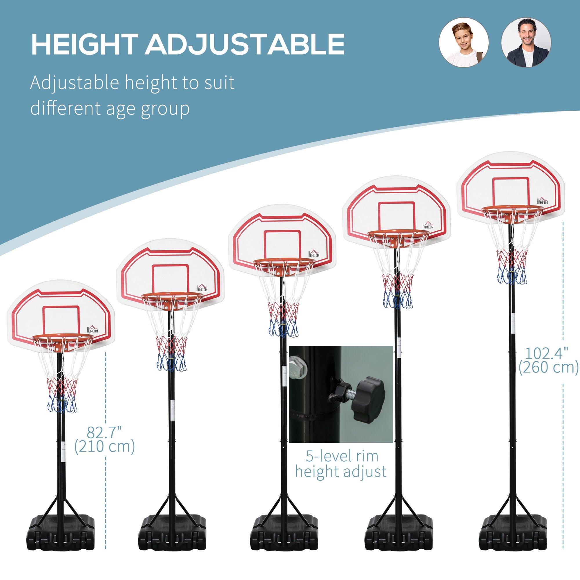 7-8.5ft Basketball Hoop, Freestanding Basketball System with 27.5