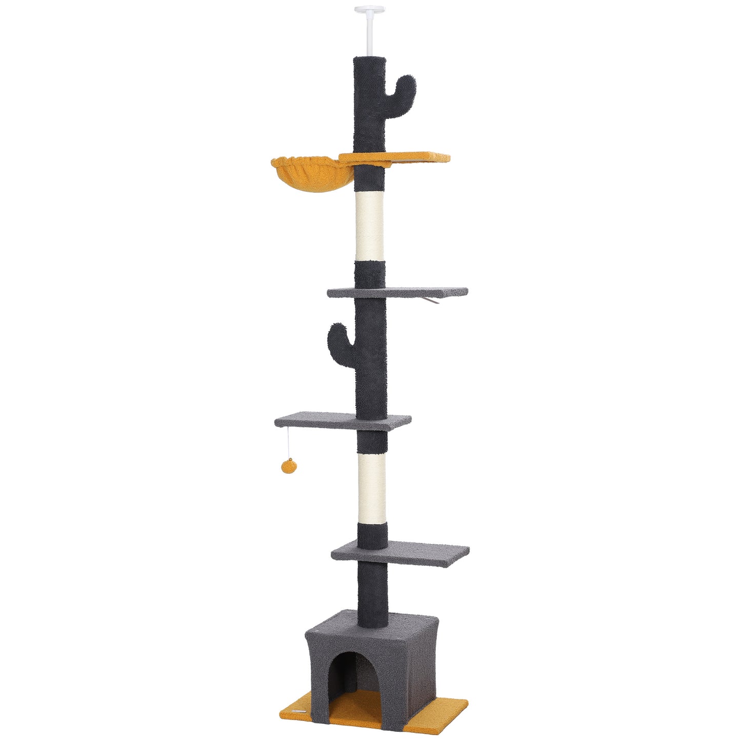 Floor to Ceiling Cat TreeTower with 90.5"-108" Adjustable Height, Scratching Posts, Hammock, Comdo, Toy Ball, Dark Grey Floor to Ceiling Cat Trees   at Gallery Canada