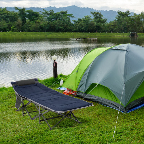 Folding Camping Cot with Mattress &; Pillow, Double Layer Oxford Heavy Duty Sleeping Cot with Carry Bag Grey and Blue