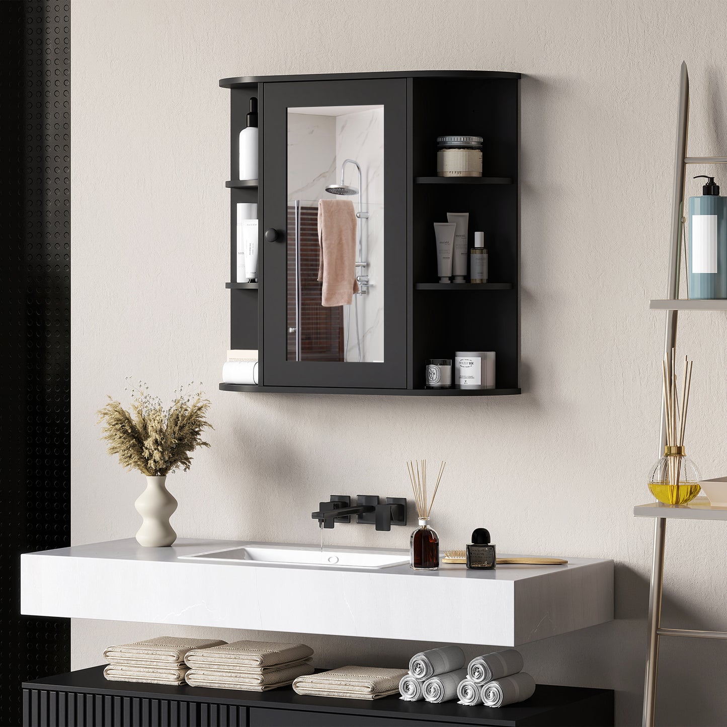 Mirrored Bathroom Wall Cabinet Wall Mounted Medicine Cabinet with Door &; Shelves, Black Mirror Medicine Cabinets at Gallery Canada