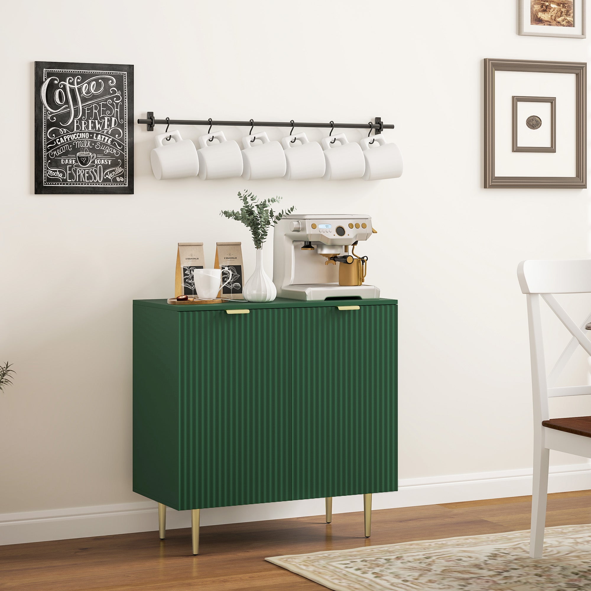 Modern Kitchen Storage Cabinet, Sideboard Buffet Cabinet with Adjustable Shelves and Metal Legs for Kitchen, Green Bar Cabinets   at Gallery Canada