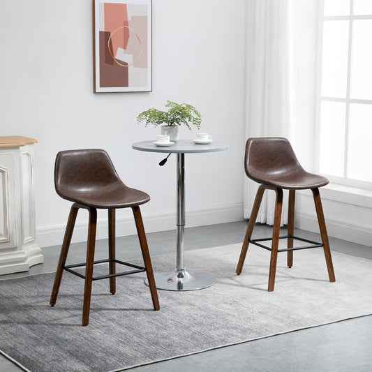 Counter Height Bar stools Set of 2 Mid-Back PU Leather Bar Chairs with Wood Legs, Brown Bar Stools Brown  at Gallery Canada