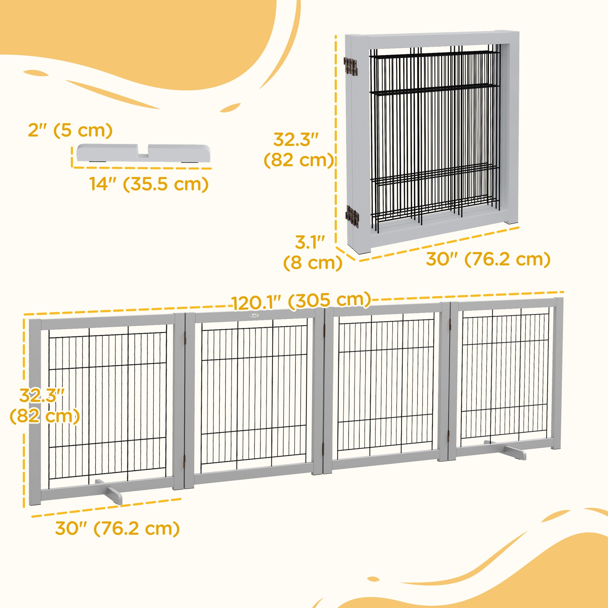 Wooden Dog Gate for Small &; Medium Dogs 4 Panel w/ Support Feet Foldable Pet Fence for House Doorway Light Grey Houses, Kennels & Pens   at Gallery Canada