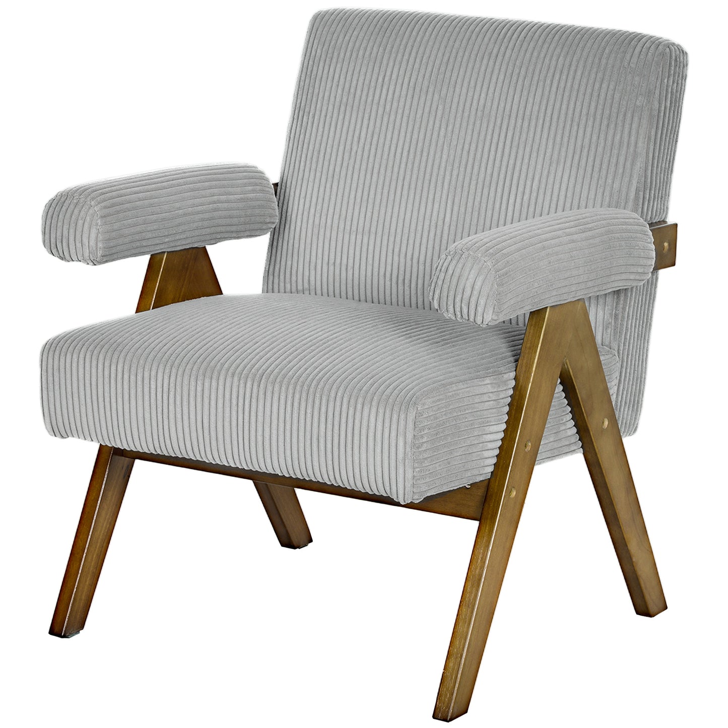 Corduroy Accent Chair Armchair with Wide Seat and Soft Padded Armrests for Reading, Bedroom, Light Grey Accent Chairs   at Gallery Canada