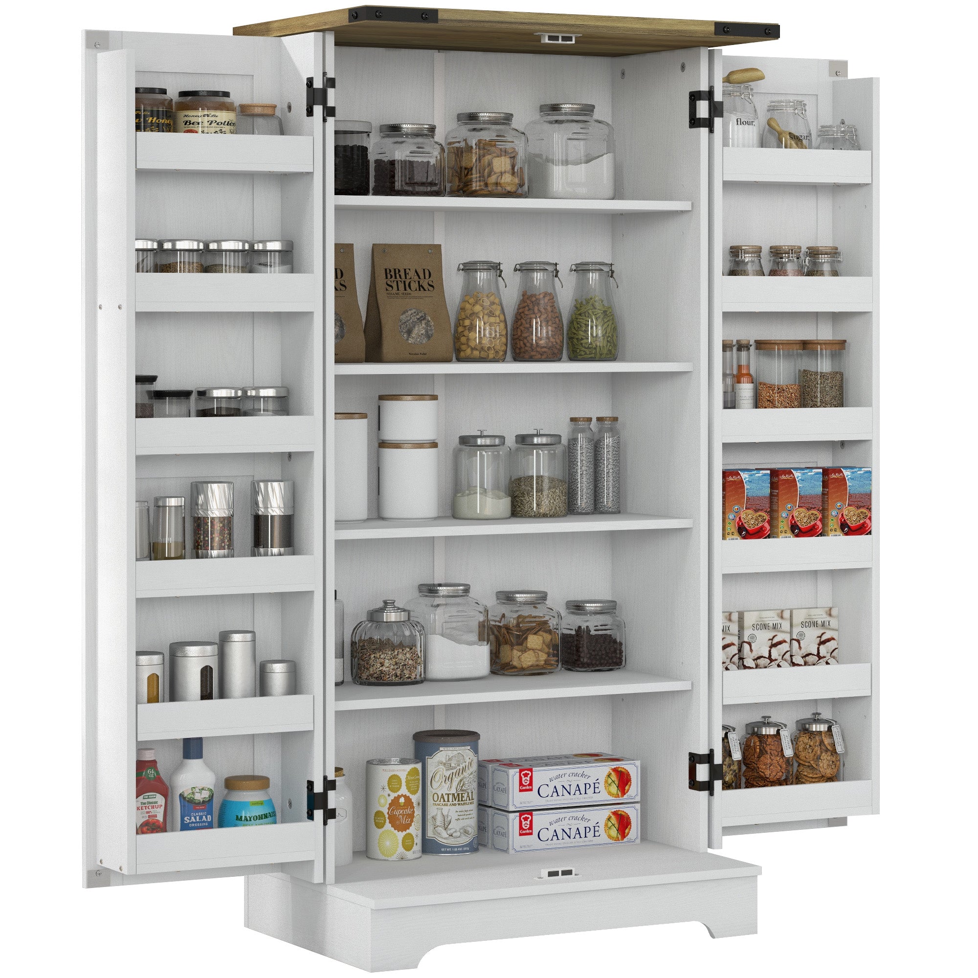 Farmhouse Kitchen Pantry Storage Cabinet, Kitchen Pantry Cabinet with Doors and Adjustable Shelves, Cream White Kitchen Pantry Cabinets   at Gallery Canada