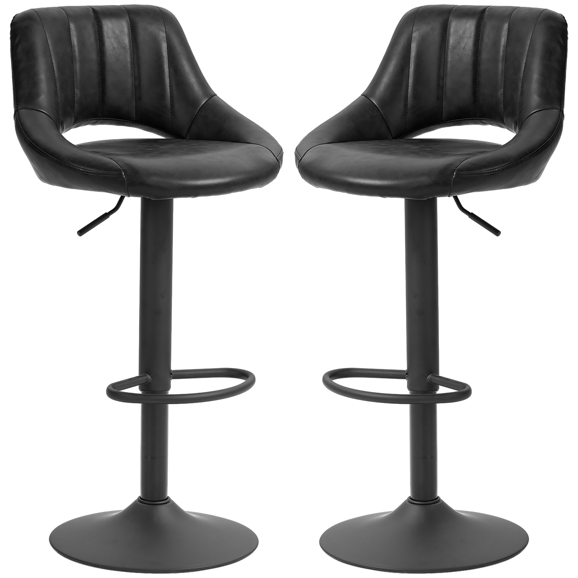 Swivel Bar Stools Set of 2, Faux Leather Upholstered Counter Height Barstools with Round Metal Base Bar Stools Black  at Gallery Canada