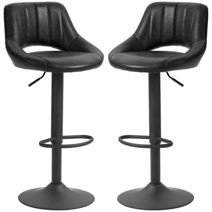 Swivel Bar Stools Set of 2, Faux Leather Upholstered Counter Height Barstools with Round Metal Base Bar Stools Black  at Gallery Canada