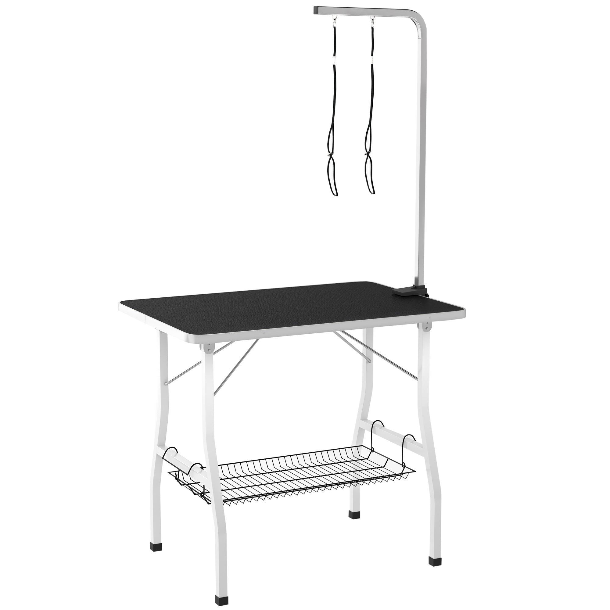 Dog Grooming Table w/ Adjustable Arm, Mesh Tray, Two Nooses, Rubber Surface, 35