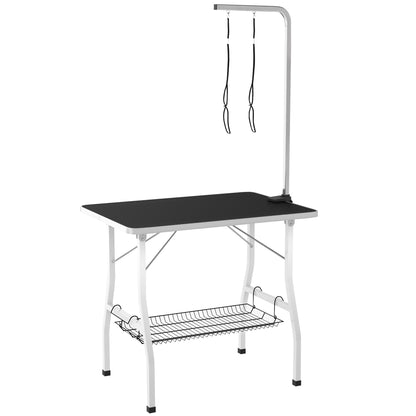 Dog Grooming Table w/ Adjustable Arm, Mesh Tray, Two Nooses, Rubber Surface, 35" x 24" x 30", Black Dog Grooming Tables at Gallery Canada