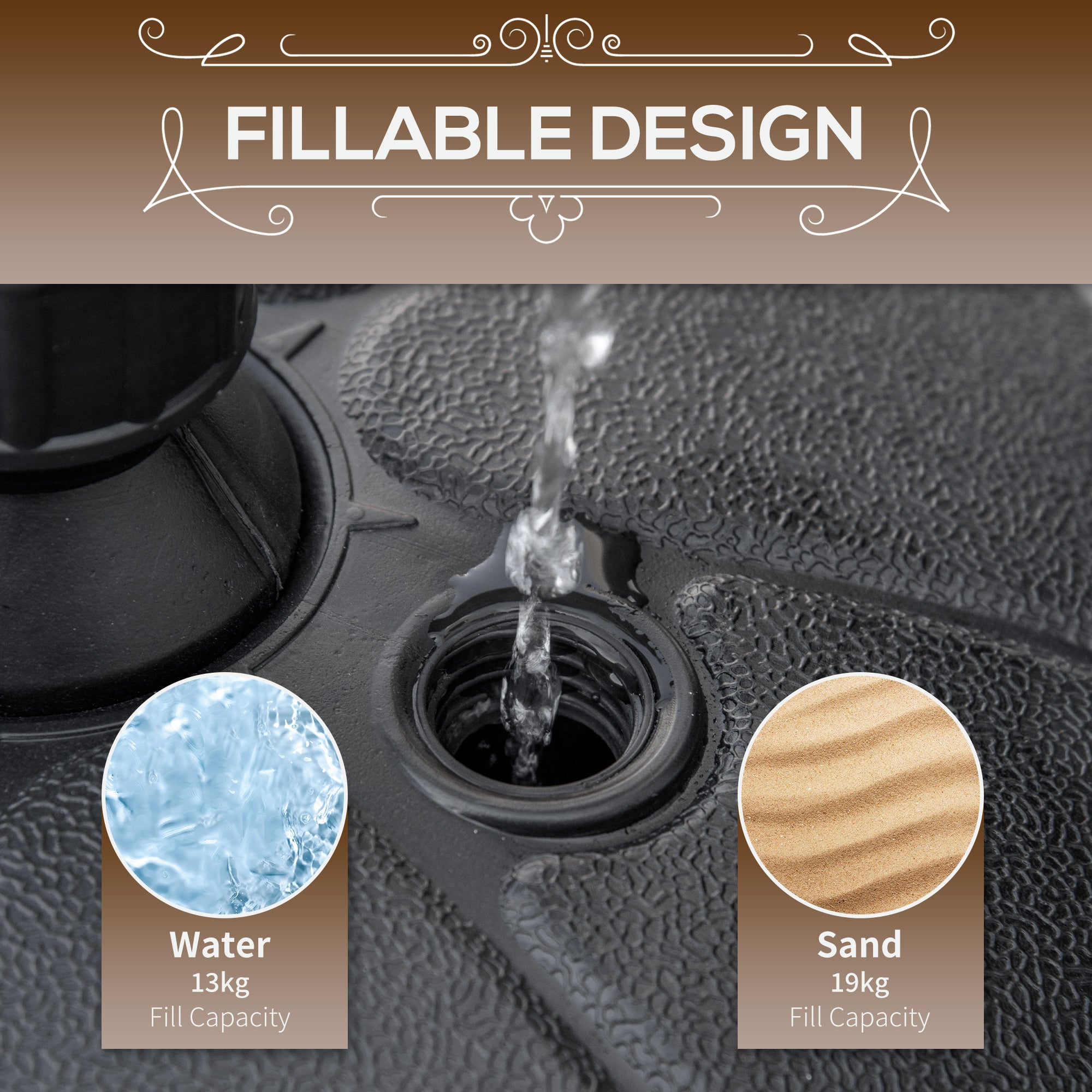 Patio Umbrella Base, Round Umbrella Stand, Water or Sand Filled, Garden Umbrella Holder for 1.26