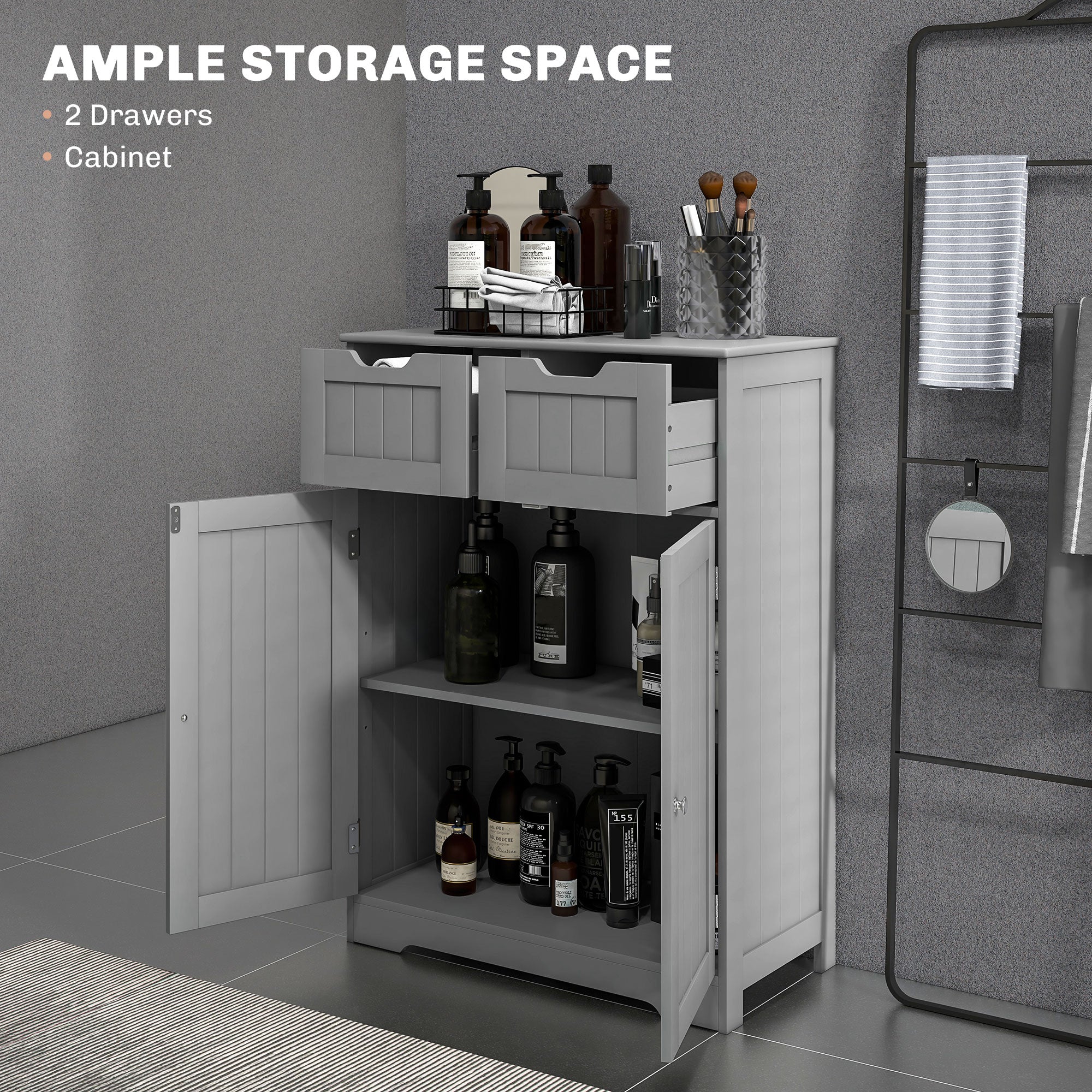 Bathroom Cabinet, Bathroom Storage Cabinet with 2 Drawers, Adjustable Shelf for Living Room, Entryway, Grey Bathroom Cabinets   at Gallery Canada