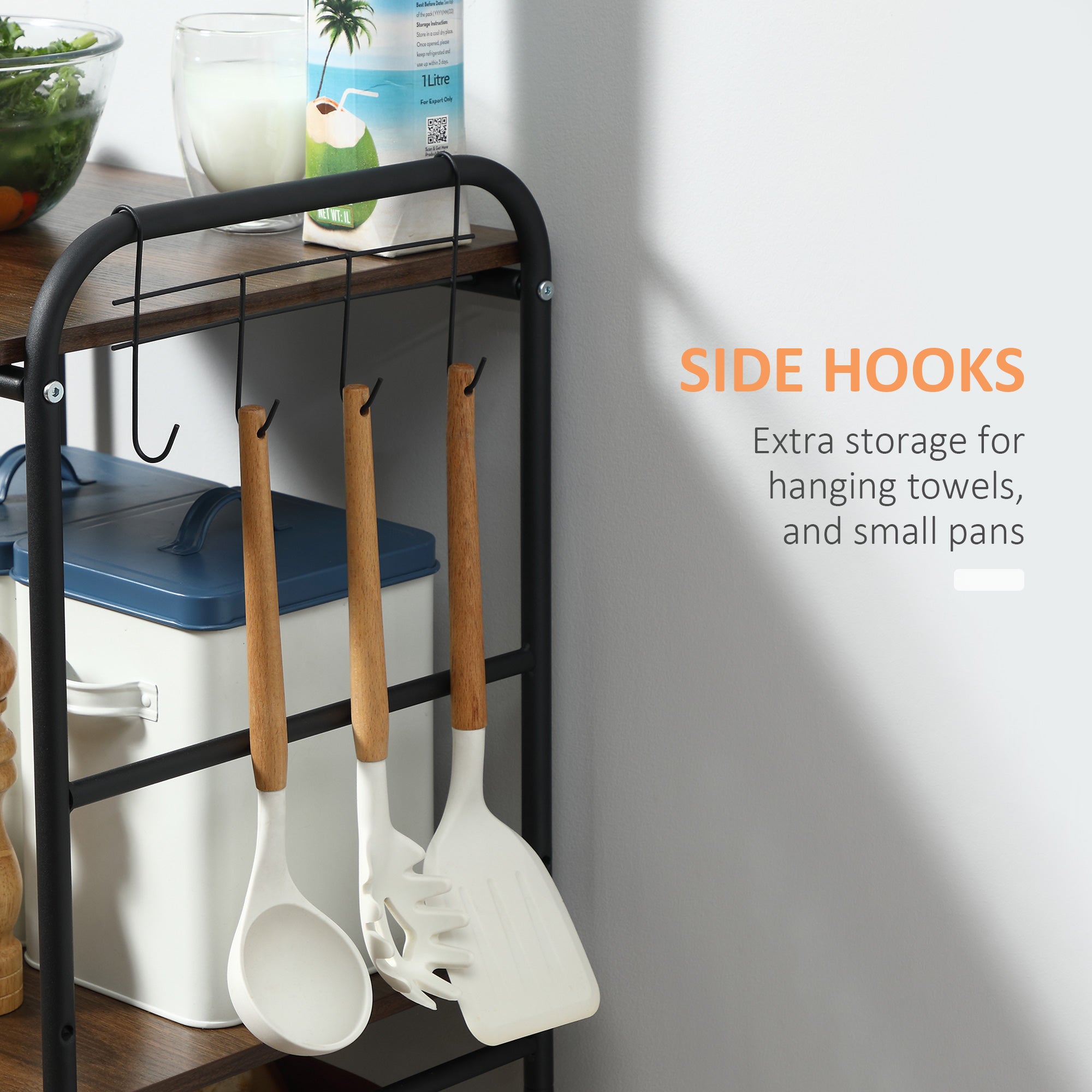 Rolling Kitchen Cart, 3-Tier Utility Storage Cart with 2 Basket Drawers &; Side Hooks, Lockable Casters for Dining Room Kitchen Islands & Kitchen Carts at Gallery Canada