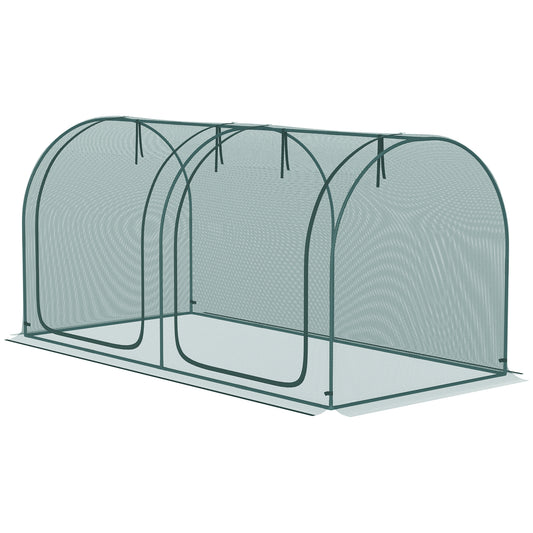 8' x 3' Crop Cage, Garden Plant Protector, with 3 Zippered Doors and 6 Ground Stakes, for Garden, Yard, Lawn Dark Green Walk In Greenhouses at Gallery Canada