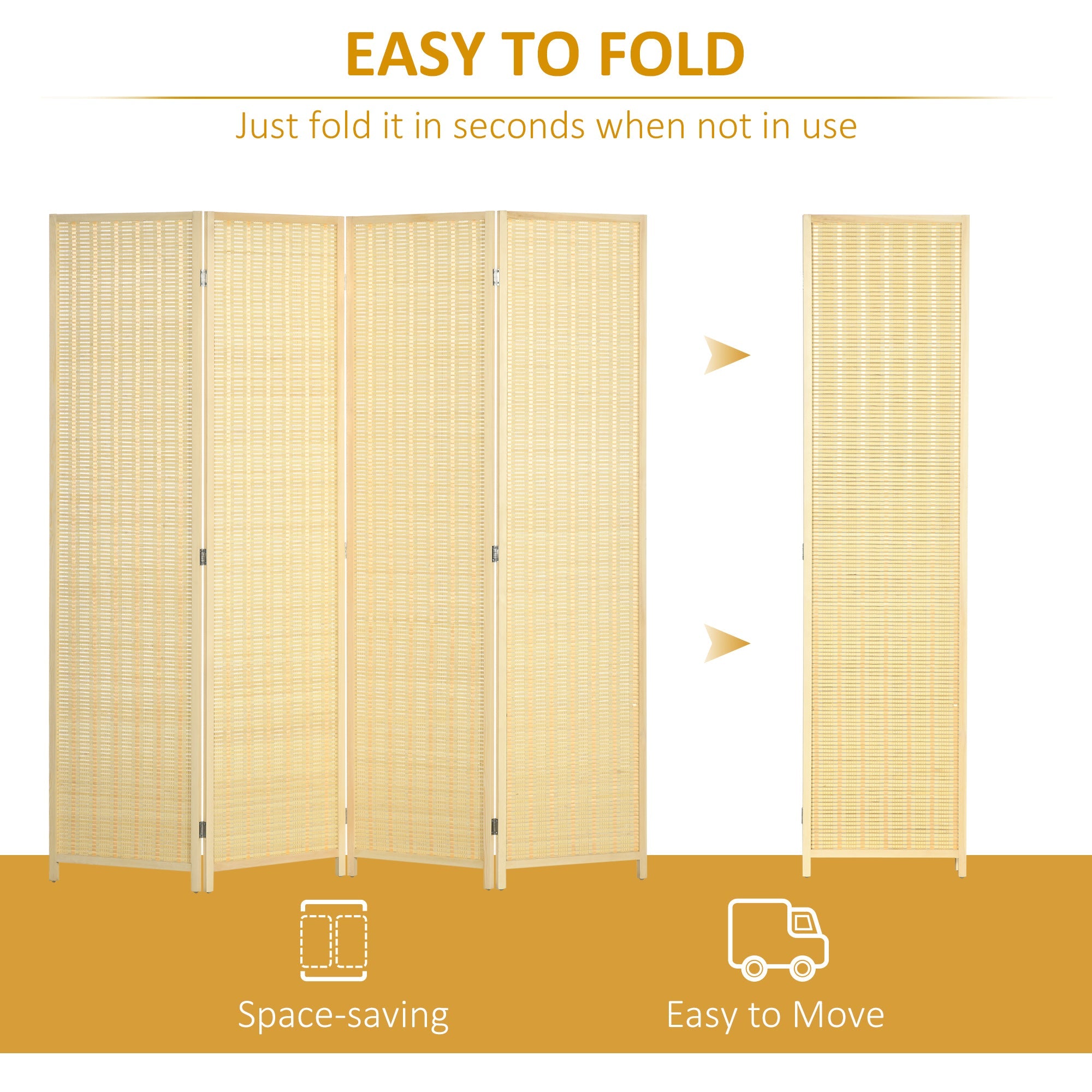 Woven Bamboo Room Divider, 4 Panel Folding Indoor Privacy Screens for Home Office, 71