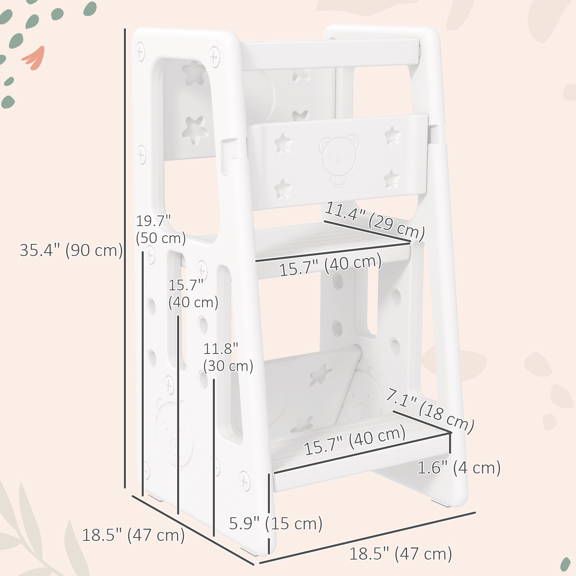 Toddler Kitchen Helper 2 Step Stool with Adjustable Height Platform and Safety Rail, White Toddler & Kids Step Stools at Gallery Canada