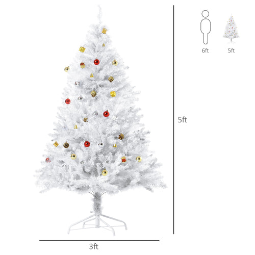 4.9ft Artificial Christmas Tree Xmas Holidays Decor with Ornament White