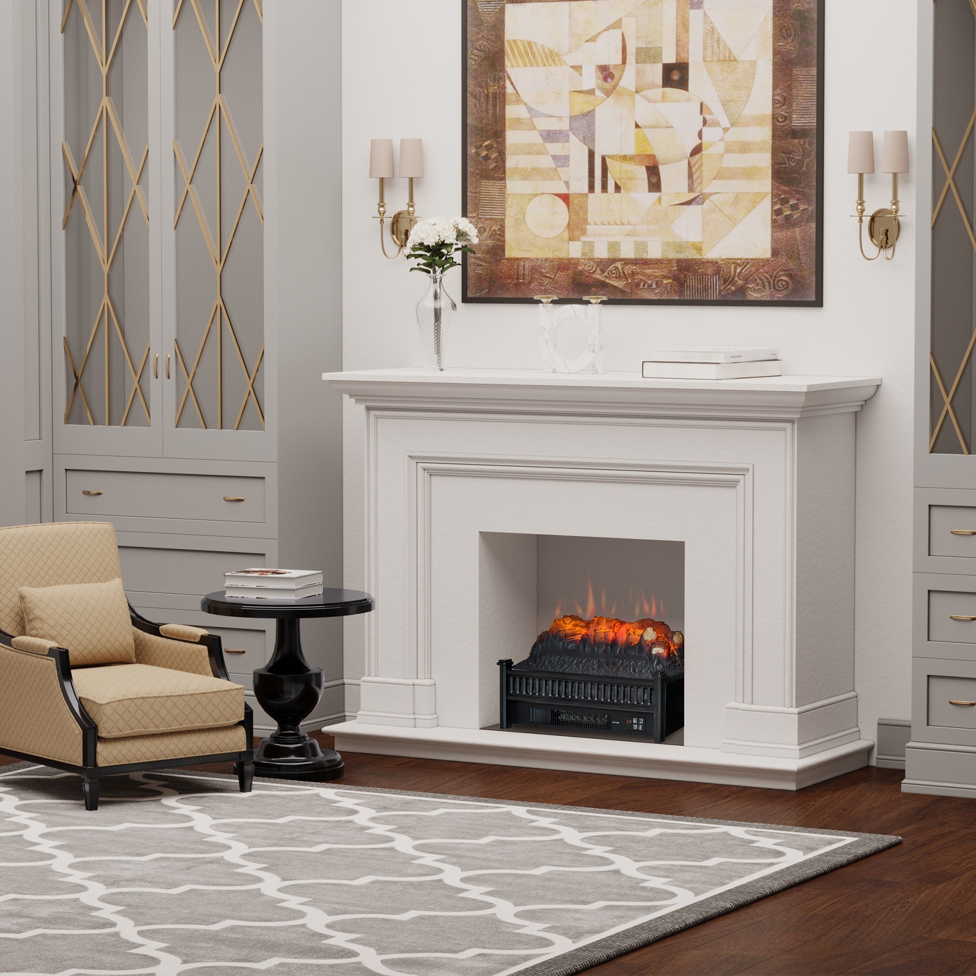 Electric Fireplace Logs, Freestanding or Insert Fireplace Heater with Remote Control, Timer, 1400W, Black Electric Fireplaces   at Gallery Canada