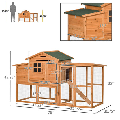 76" Wooden Chicken Coop, Outdoor Hen House Poultry Duck Goose Cage with Outdoor Run, Nesting Box, Removable Tray and Lockable Doors, Orange - Gallery Canada