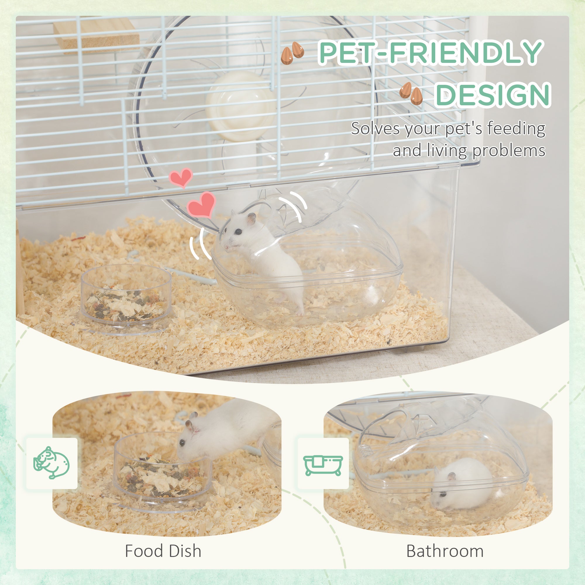 Hamster Cage with Deep Bottom, Wooden Ramp, Hut, Bathroom and Exercise Wheel for Hamster and Gerbil, White Hamster Cages at Gallery Canada