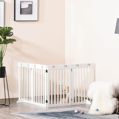 Freestanding Pet Gate 4 Panel Dog Barrier Folding Safety Fence with Support Feet up to 80.25