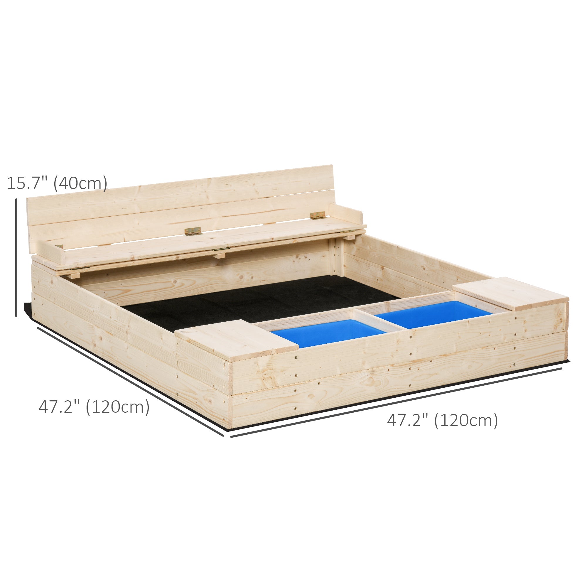 Wooden Kids Sandbox with Foldable Bench Seat, 2 Plastic Boxes, Bottom Liner, Storage Space for Garden, Backyard Sandboxes & Accessories at Gallery Canada