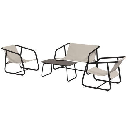 Garden Sofa Set, 4 Piece Patio Conversation Furniture Set with Glass Table, Breathable Mesh, Cream White Patio Furniture Sets   at Gallery Canada