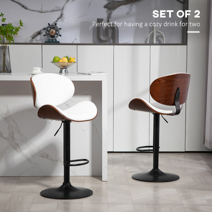 Bar Stools Set of 2, Modern PU Leather Adjustable Swivel Barstools with Curved Back, Footrest and Steel Base, White Bar Stools   at Gallery Canada