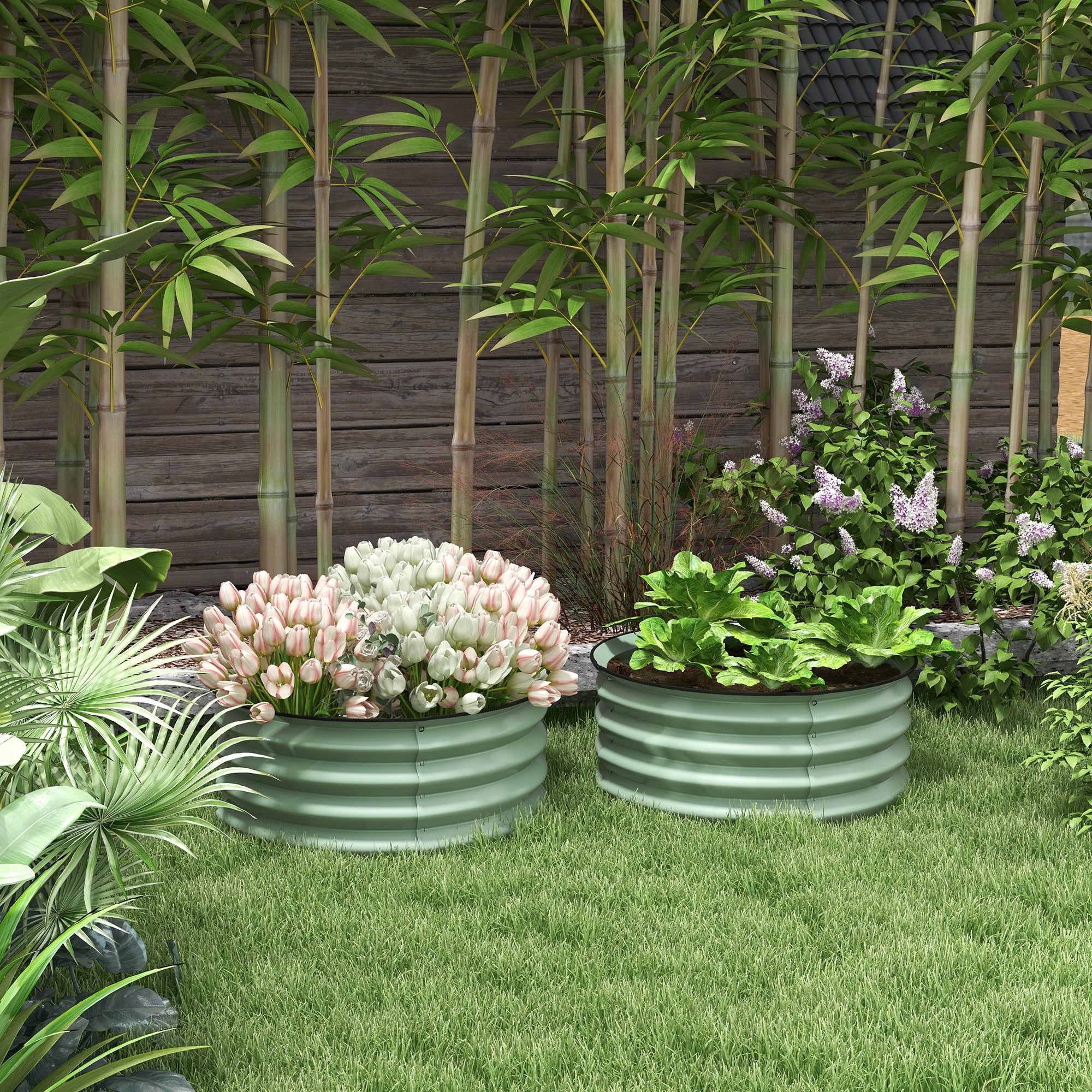 Set of 2 Raised Garden Bed, Metal Planter Box with Safety Edging, Easy-to-assemble Stock Tank, Green Raised Garden Beds at Gallery Canada