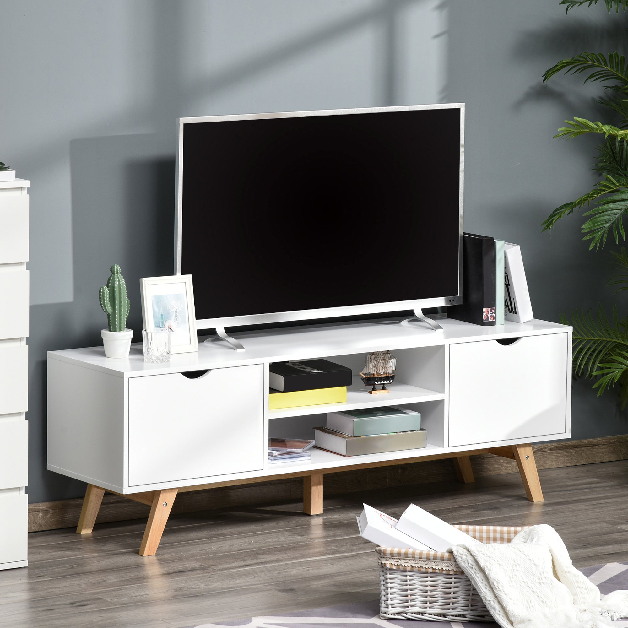 Modern Wooden TV Stand with 2 Storage Cabinet Stand for TV's up to 65