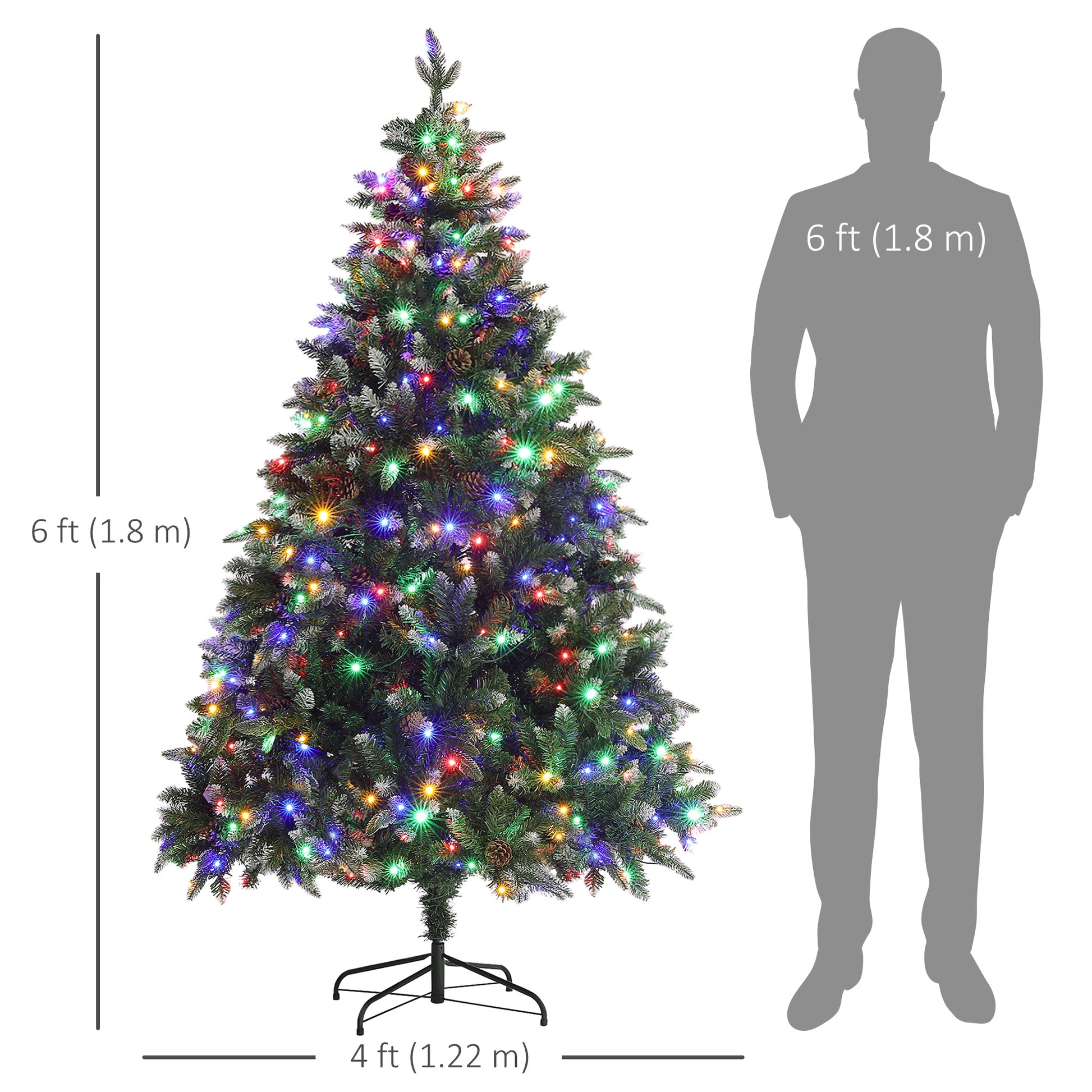 6 Foot Prelit Artificial Christmas Tree with Dual Colour LED Light, Hinged Xmas Tree for Home Office Holiday Pre Lit Christmas Trees   at Gallery Canada