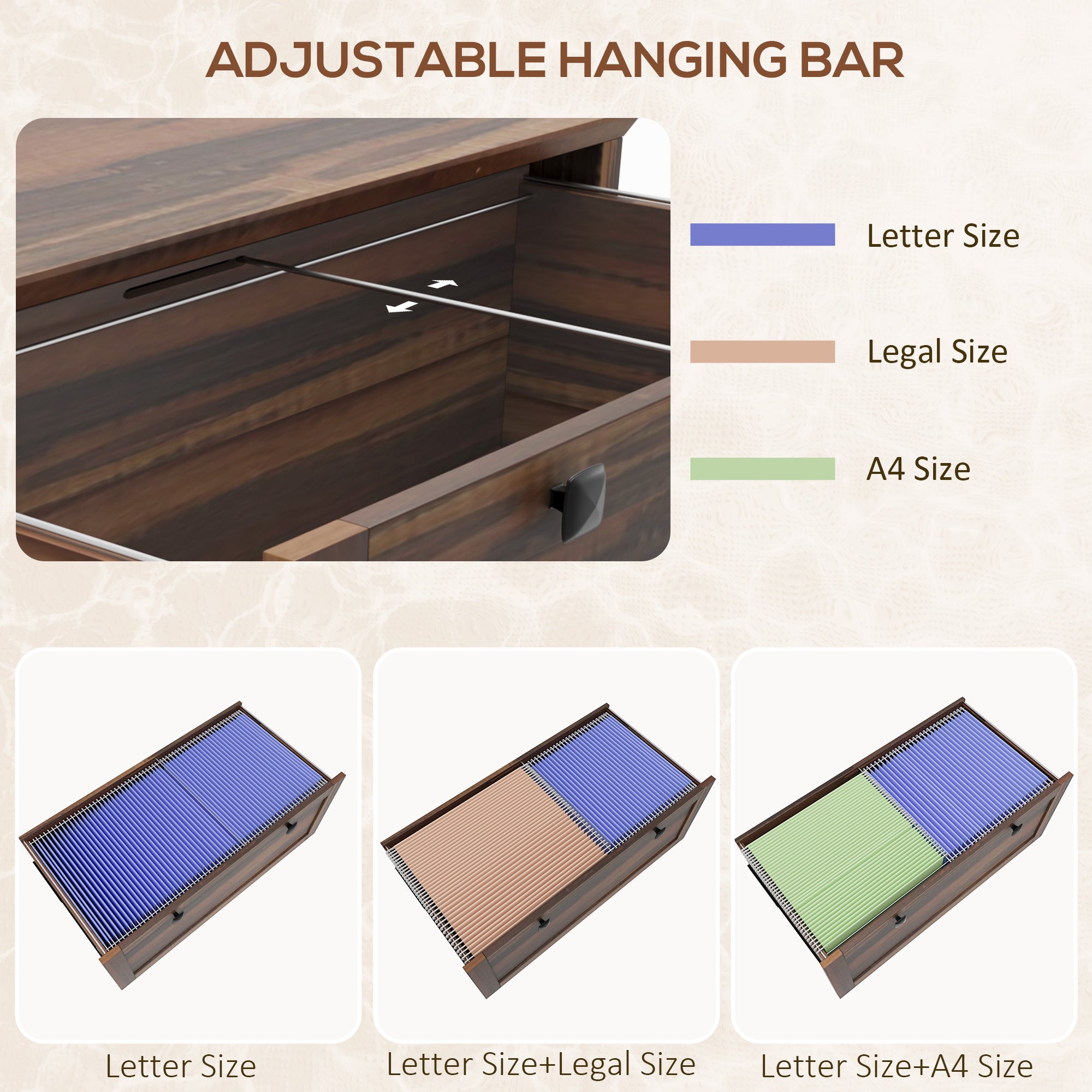 2 Drawer File Cabinet, Lockable Filing Cabinet with Adjustable Hanging Bar for Letter, A4 and Legal Size, Brown Office Cabinets & Cupboards at Gallery Canada