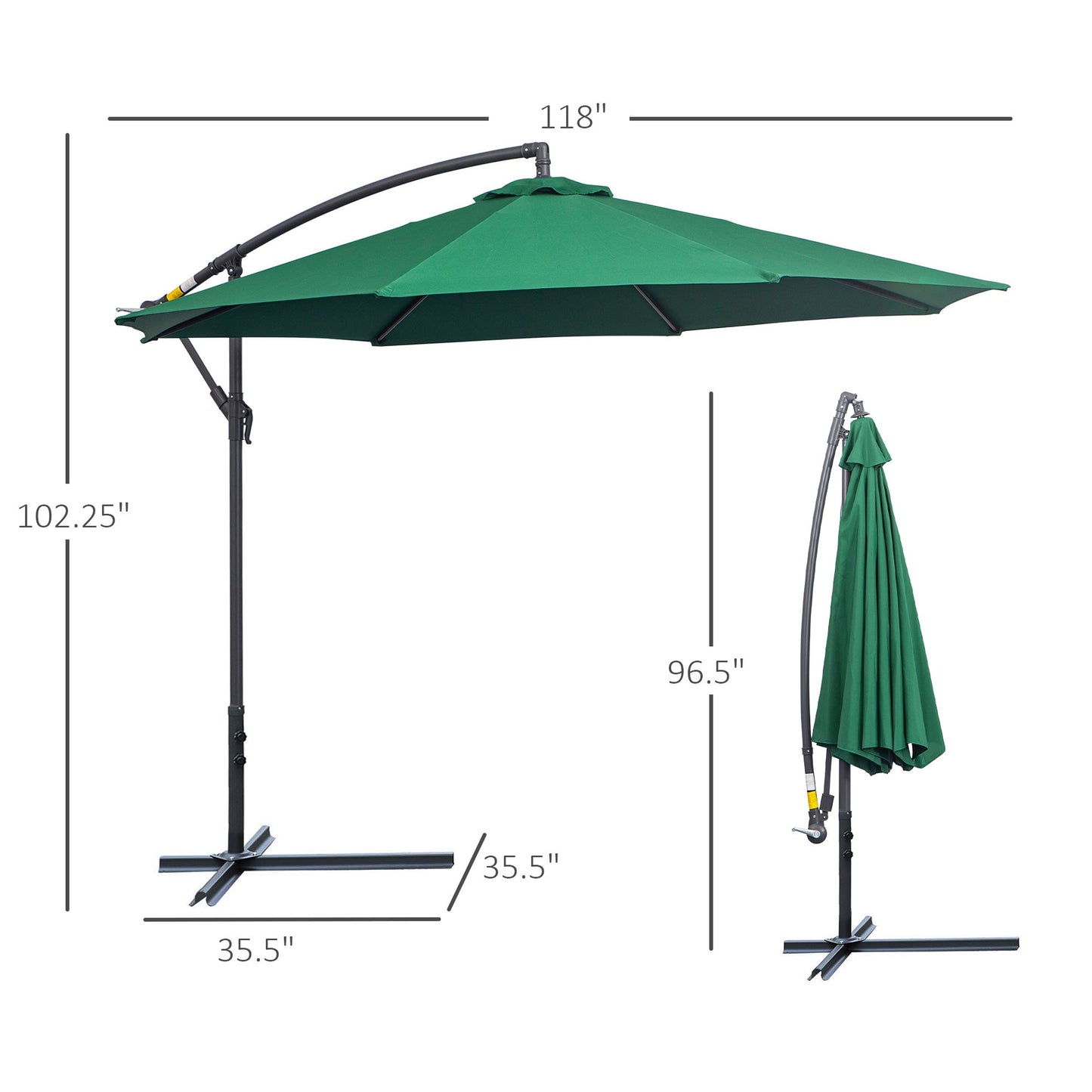 Φ10' Deluxe Patio Umbrella Outdoor Market Parasol Banana Hanging Offset Sunshade Crank Cross Base Dark Green Cantilever Umbrellas   at Gallery Canada