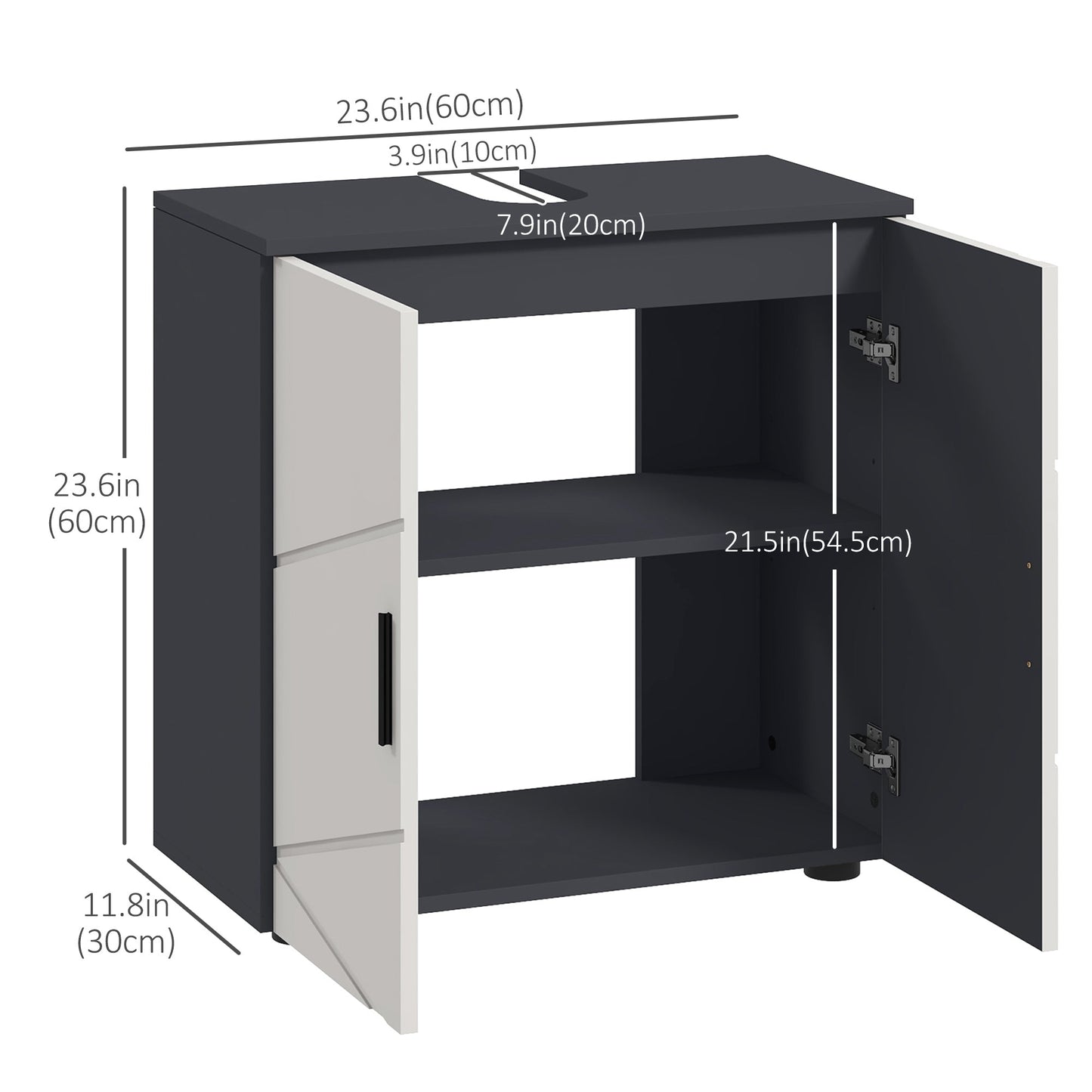 Under Sink Cabinet, Bathroom Vanity Cabinet Storage for Wall Mount Basin with Double Doors and Adjustable Shelf, Light Grey Bathroom Cabinets   at Gallery Canada