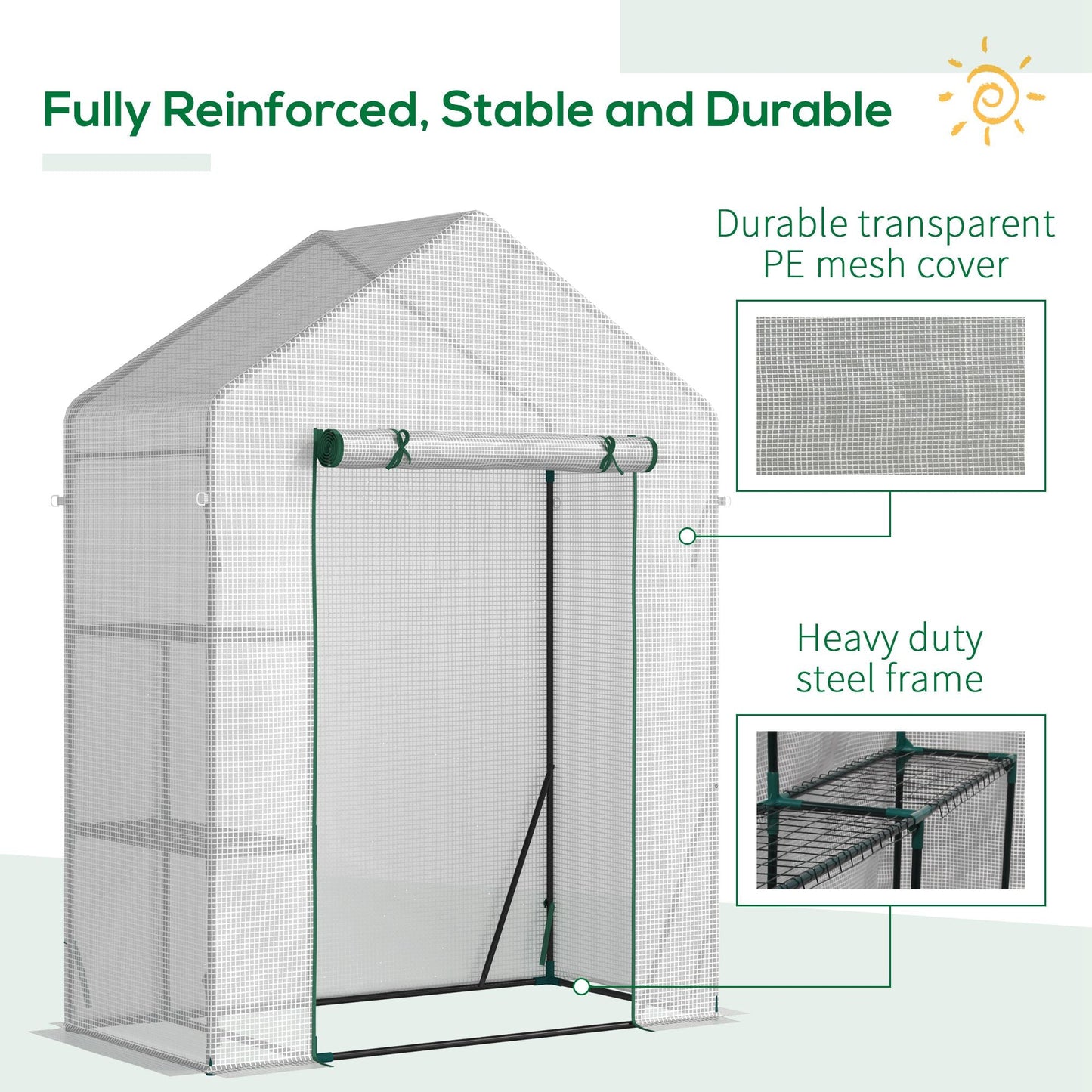 56"x29" Walk-in Greenhouse for Outdoor, Portable Gardening Plant Hot House with 2-Tier Shelf, Roll-Up Zippered Door, PE Cover, Green Walk In Greenhouses   at Gallery Canada