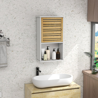 Wall Mounted Bathroom Cabinet with Storage, Bathroom Wall Cabinet with Bamboo Slat Door and Adjustable Shelf, White Wall Mounted Cabinets White  at Gallery Canada