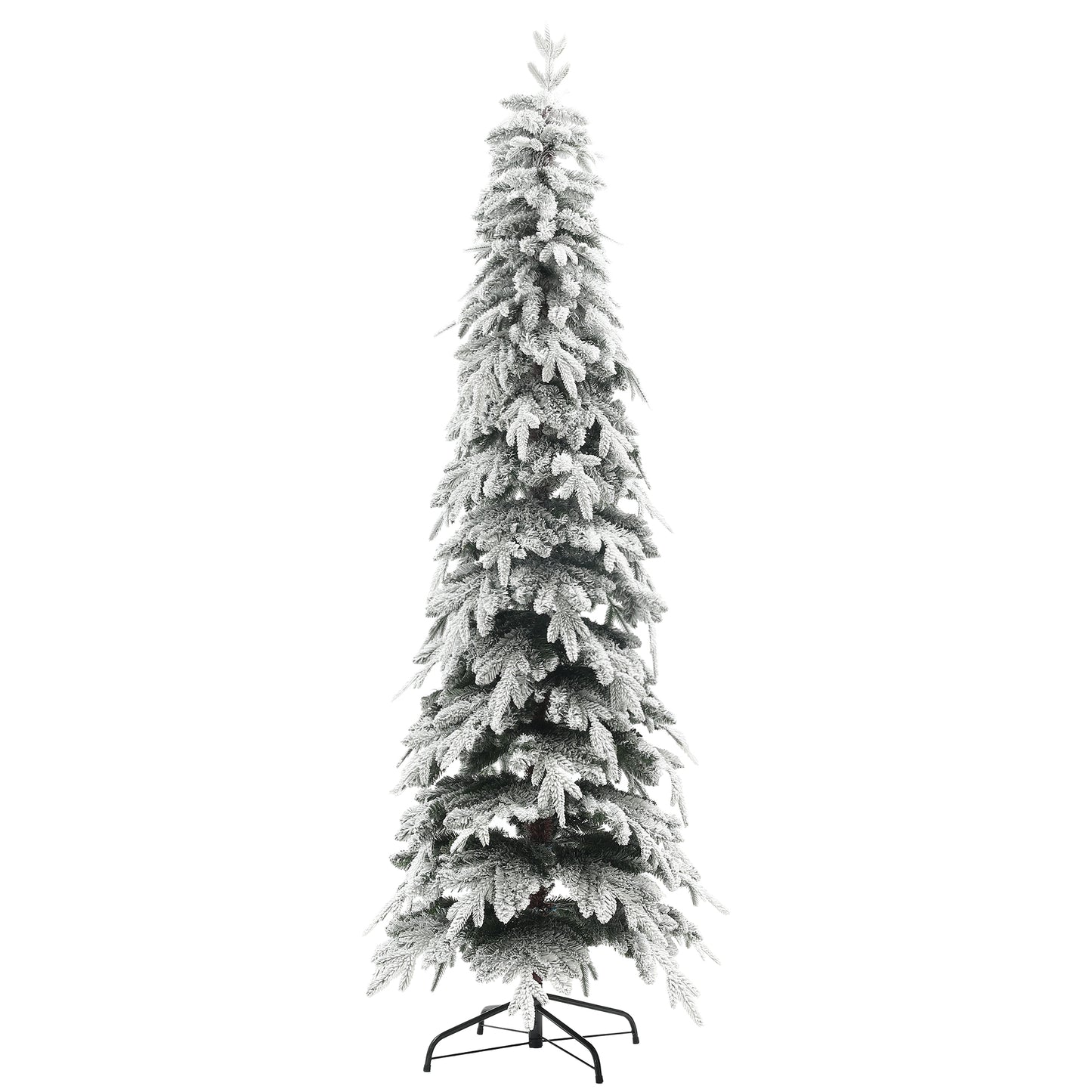 7ft Pencil Flocked Artificial Christmas Tree with 600 Branch Tips, Auto Open and Steel Base, Green Flocked Christmas Trees   at Gallery Canada