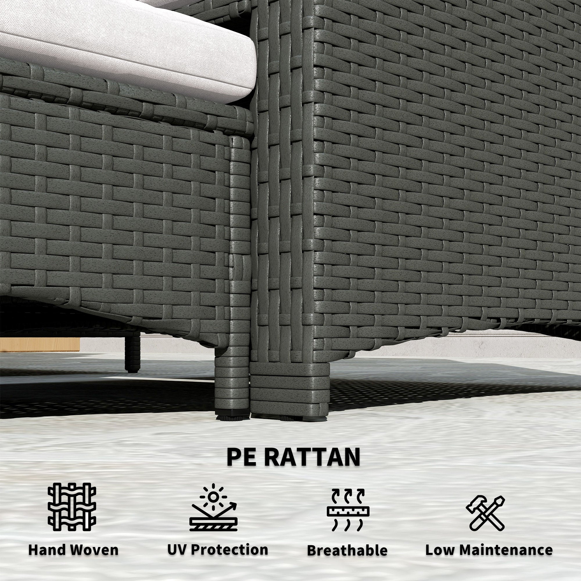5 Piece Rattan Balcony Furniture Set, Wicker Outdoor Furniture Set with 2-Tier Coffee Table, Ottomans, Grey, Cream White Patio Furniture Sets at Gallery Canada