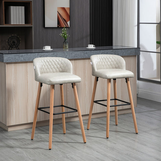 Bar Stool Set of 2 PU Leather Padded Counter Height Bar Stools with Footrest and Adjustable Feet for Home Kitchen White - Gallery Canada