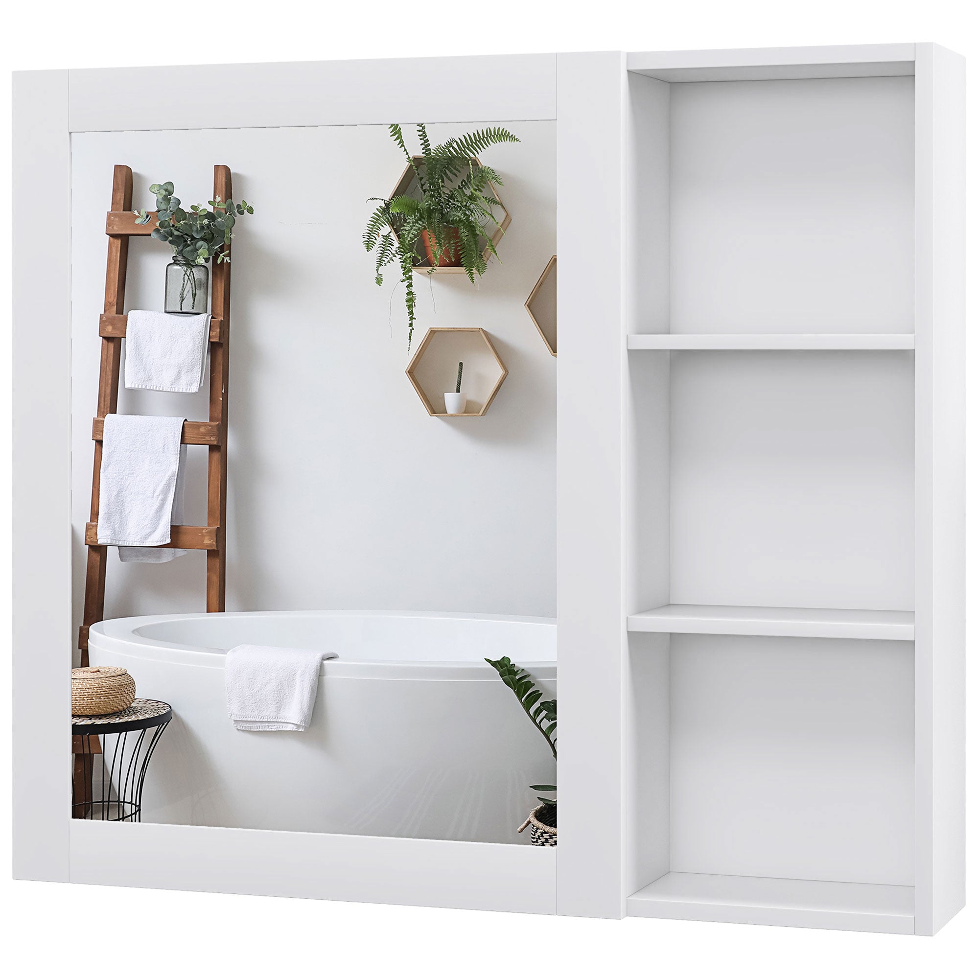 MDF Medicine Cabinet with Mirror, Bathroom Storage Cabinet with 3-tier Shelves, Wall Mounted, White Mirror Medicine Cabinets   at Gallery Canada