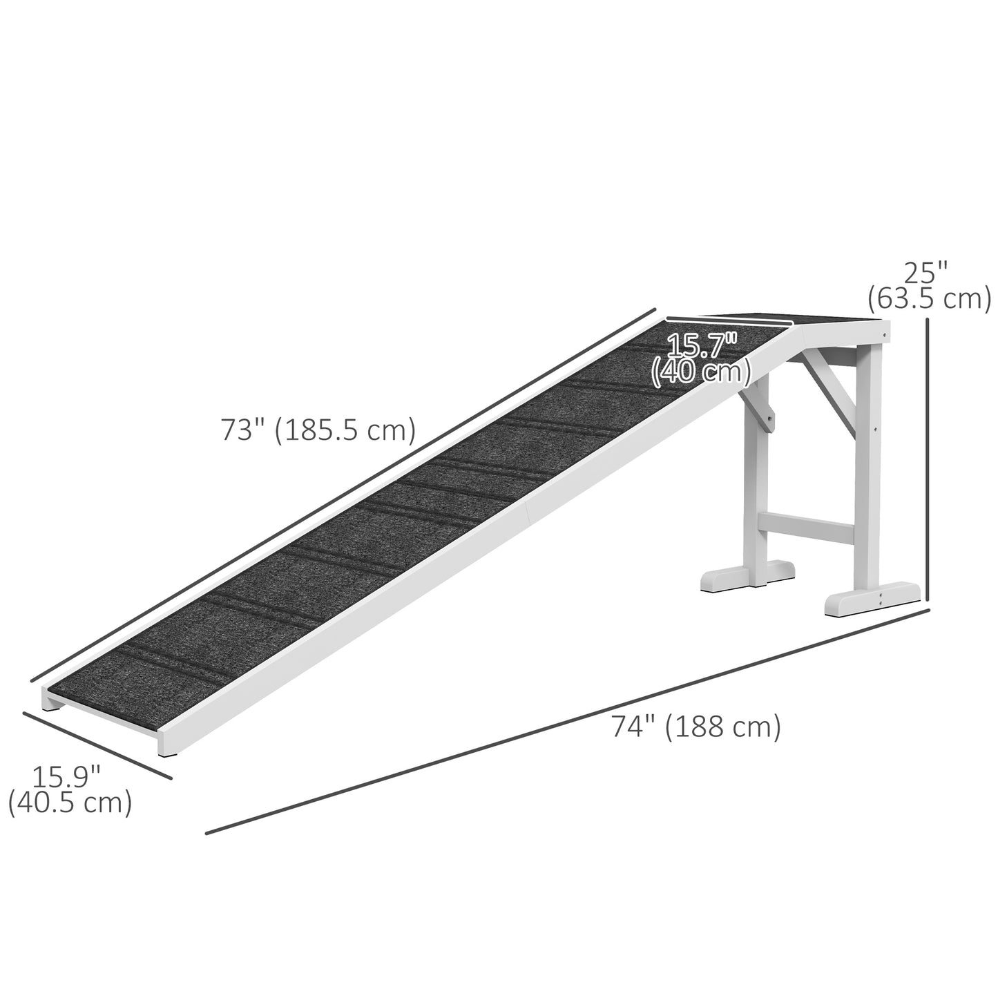 Pet Ramp, Dog Bed Steps with Non-slip Carpet, Top Platform, 74" x 16" x 25", White Dog Stairs   at Gallery Canada