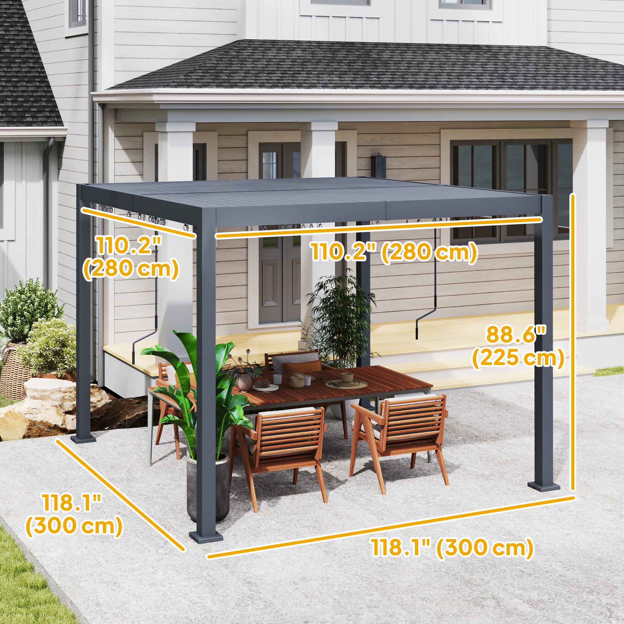 10' x 10' Louvered Pergola with Adjustable Metal Roof and Aluminum Frame, Outdoor Hardtop Gazebo with Drainage System Pergolas at Gallery Canada