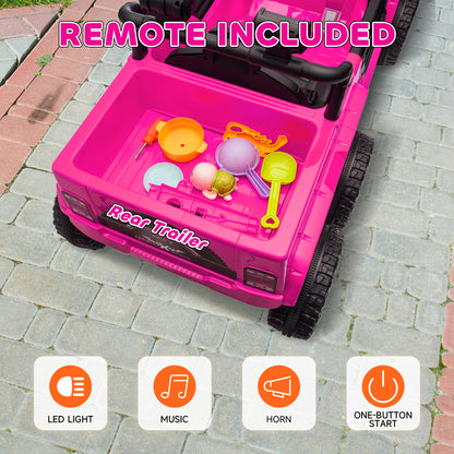 12V 4WD/2WD Kids Electric Car w/ Remote Control, Spring Suspension, Back Trailer, Light, Music, Soft Start, Pink Electric Toy Cars   at Gallery Canada