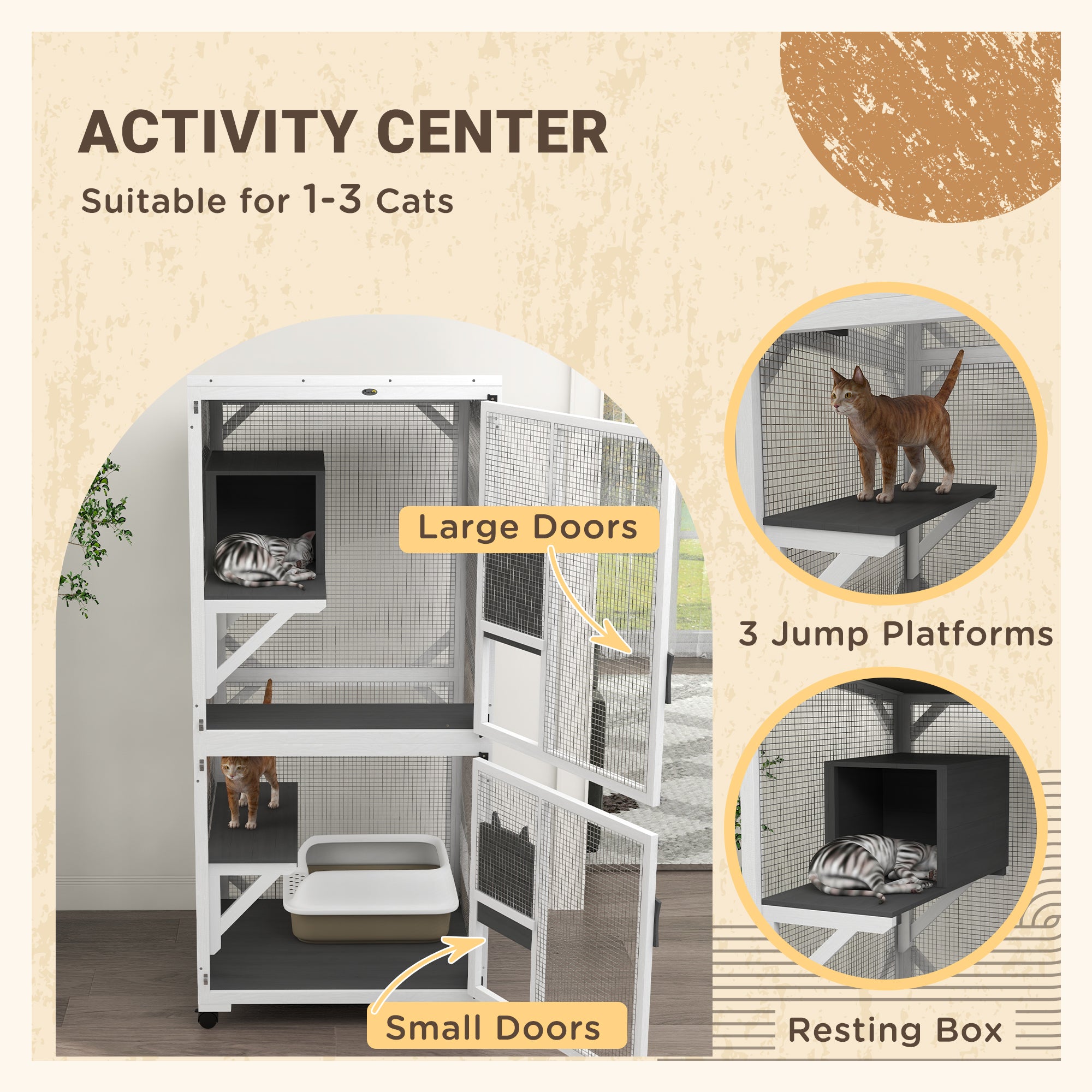 Catio Outdoor, Elevated Design, with Wheels, Resting Box, Water-Resistant, Multi Platforms, White &; Grey Outdoor Cat Enclosures at Gallery Canada