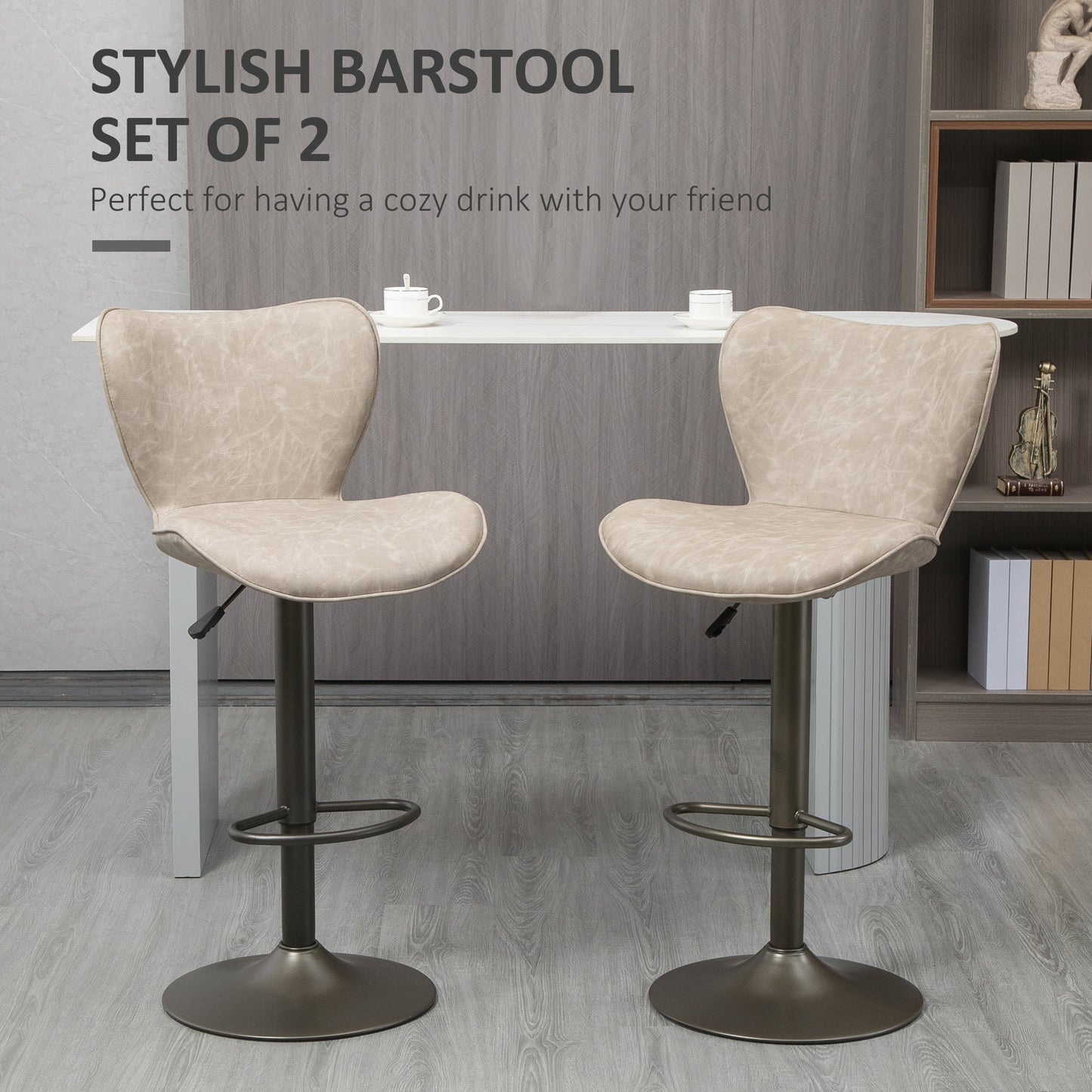 Swivel Bar Stools Set of 2, Adjustable Counter Height Bar Stools with Round Steel Base, Footrest, ‎Light Grey Bar Stools   at Gallery Canada