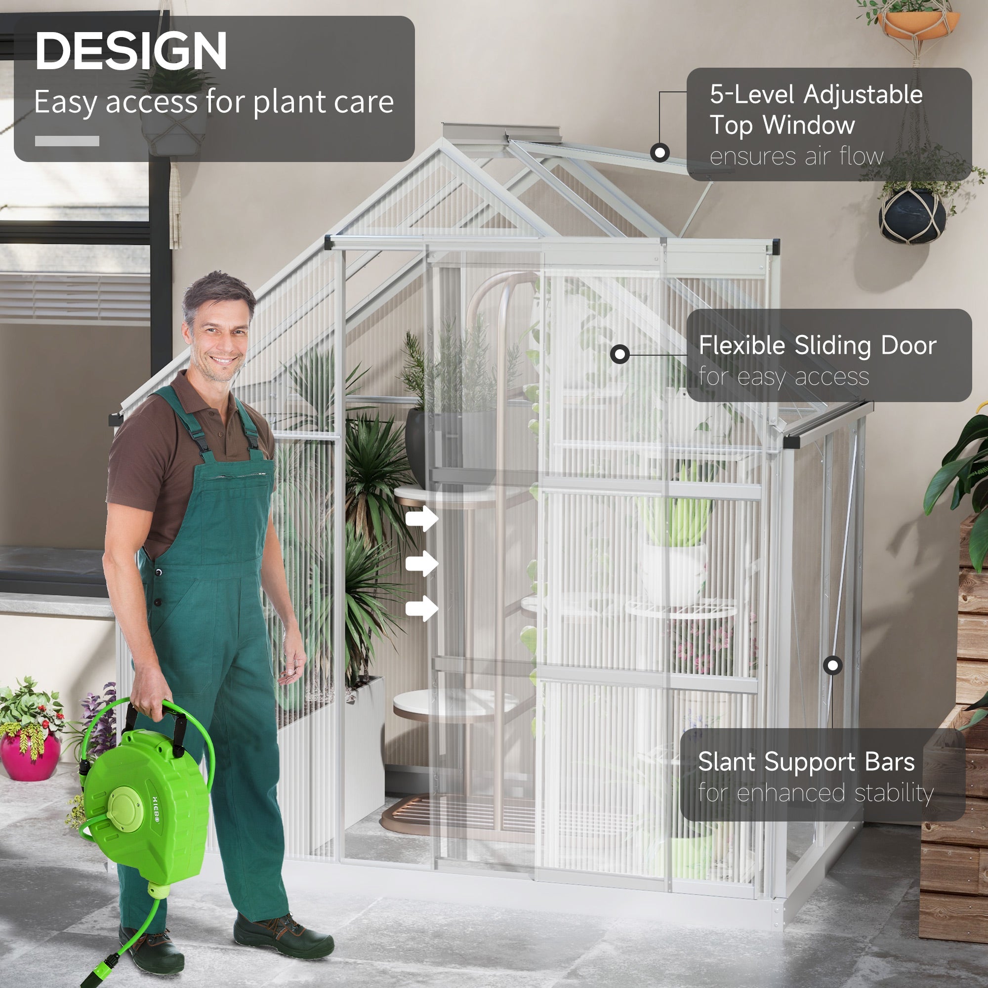 6' x 4' Walk-In Greenhouse, Polycarbonate Greenhouse with Sliding Door, Window, Aluminium Frame, Foundation, Silver Walk In Greenhouses   at Gallery Canada