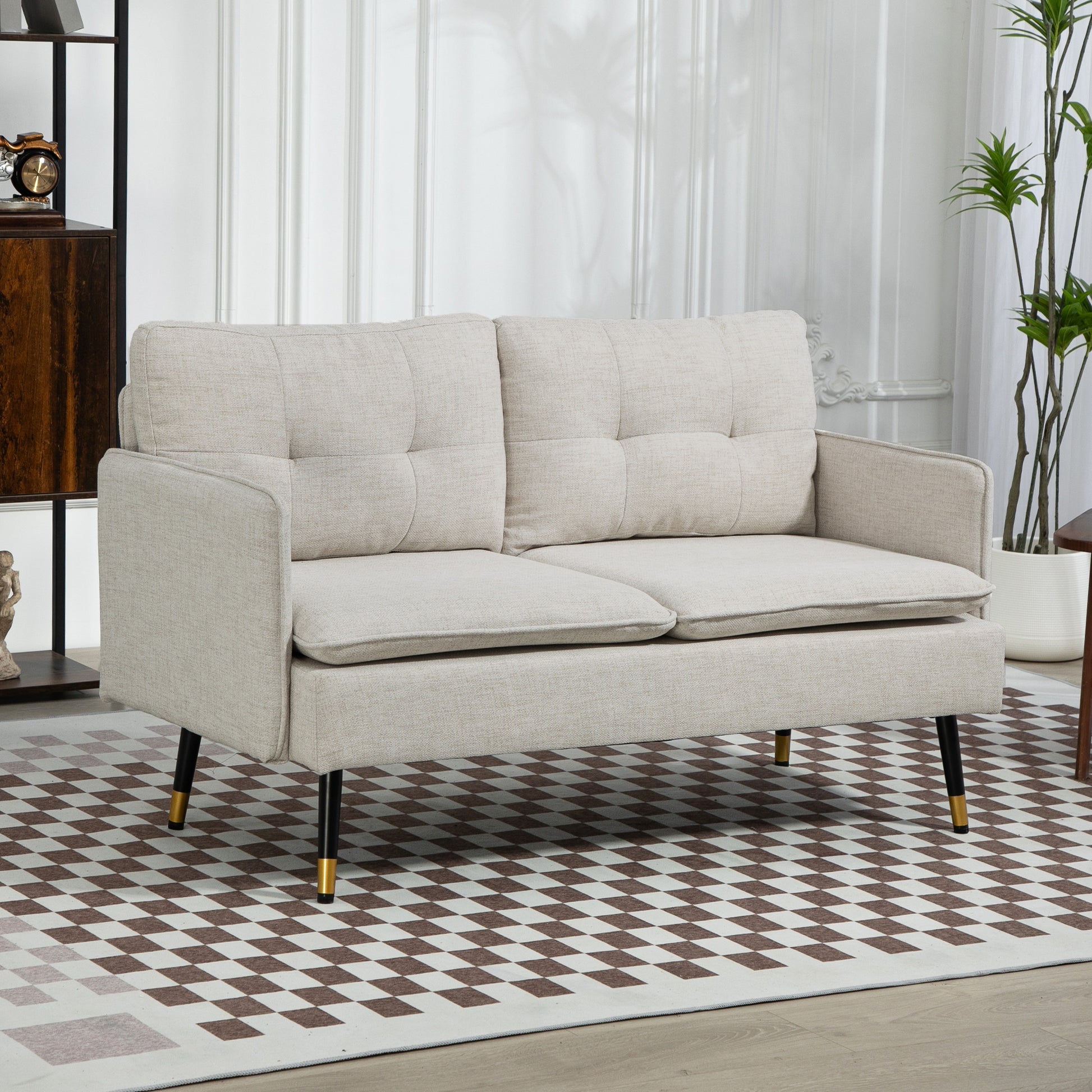 Modern 55" Loveseat, Fabric Love Seat Sofa with Button Tufted Back, Steel Legs for Bedroom, Living Room, Cream White 2-Seater Sofas Cream  at Gallery Canada