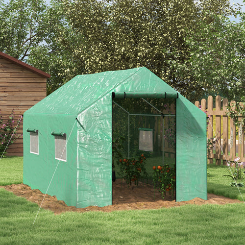 Walk-in Tunnel Greenhouse UV-resistant Green House with Door and Mesh Windows, 6.6' x 10' x 6.6', Green